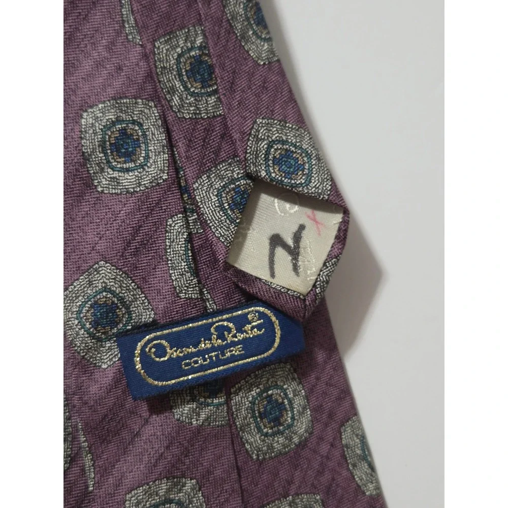 Oscar de‎ la Renta Couture Mens Silk Tie Purple Geometric Medallion Designer